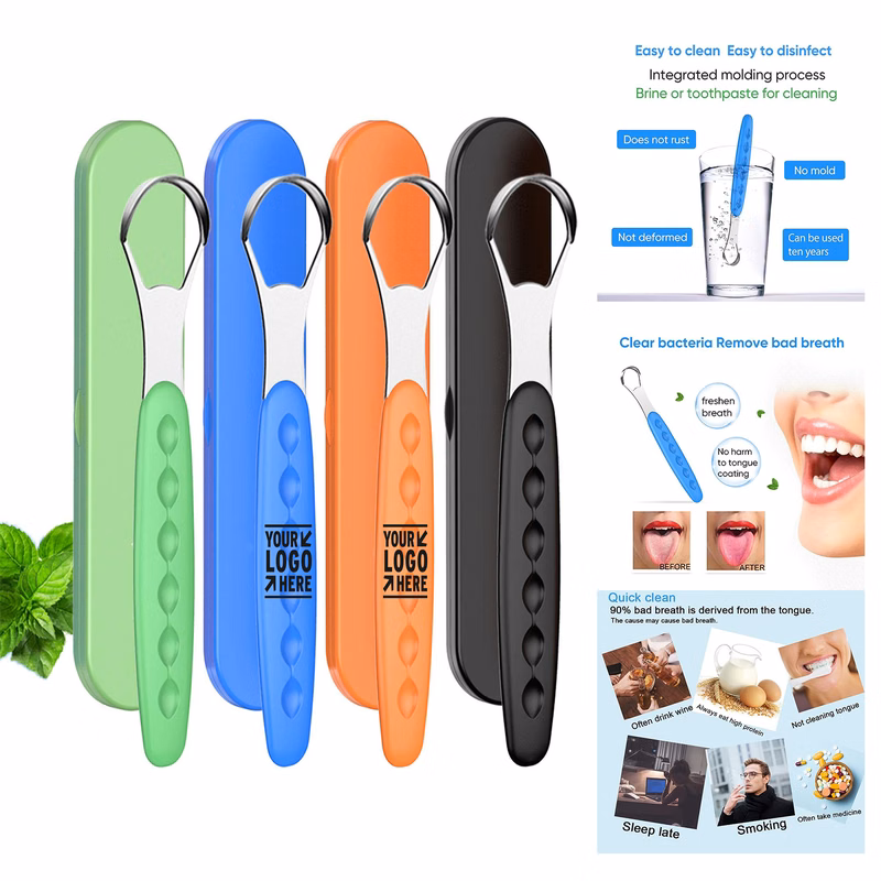 Adults Kids New Version Medical Grade Eliminate Bad Breath Metal Tongue Scraper Cleaner Brushes