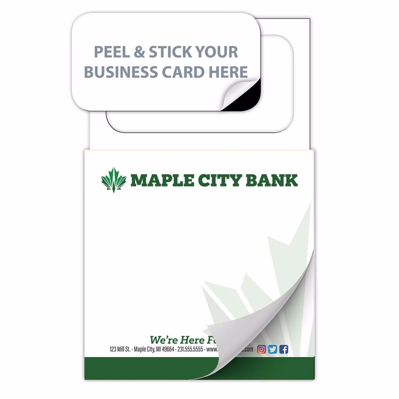 Custom Design Magnetic Sticky Pad - (25-Sheet) Sticky Note with Peel & Stick Business Card Magnet