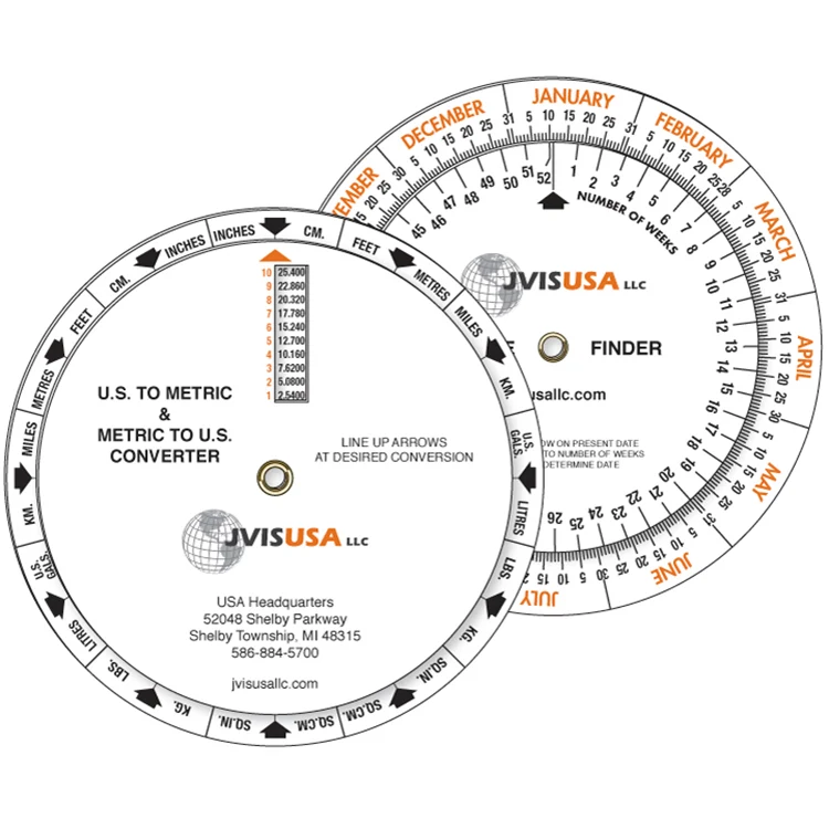 3 Wheel US Metric Converter and Date Finder, Full Colour 1