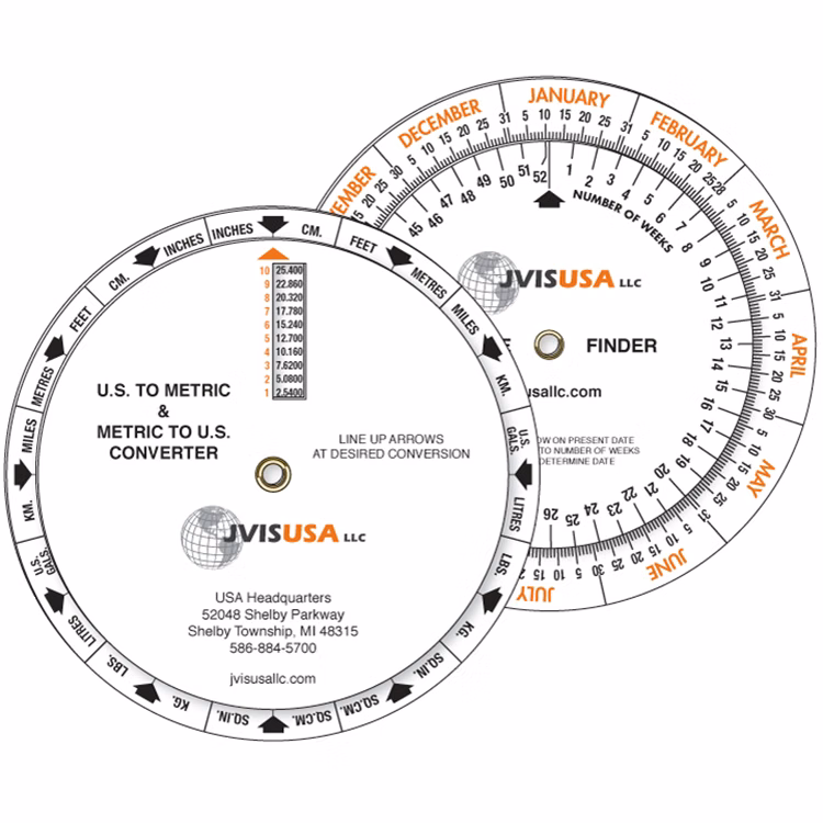 3 Wheel US Metric Converter and Date Finder, Full Colour