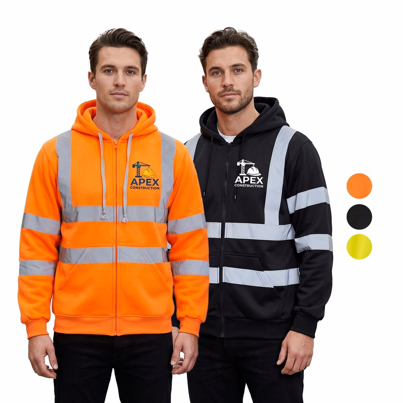 Class 3 Reflective Tape Safety Zipper Hoodie with Kangaroo Pocket