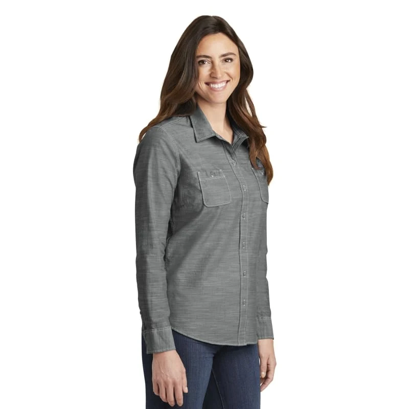 Port Authority Ladies Slub Chambray Shirt. 1