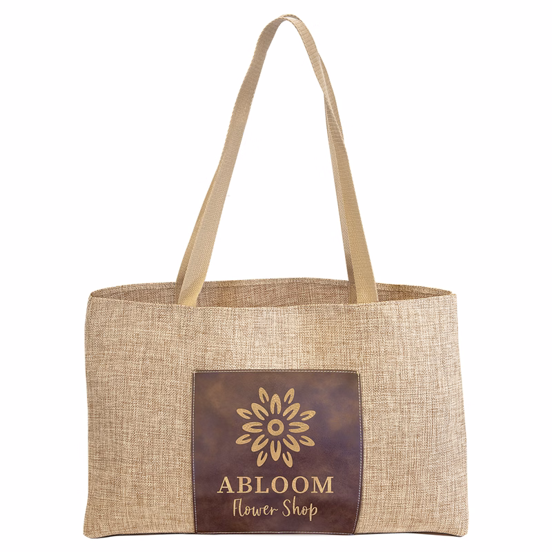 19" x 12" Burlap Bag with 5" Rustic/Gold Leatherette Gusset