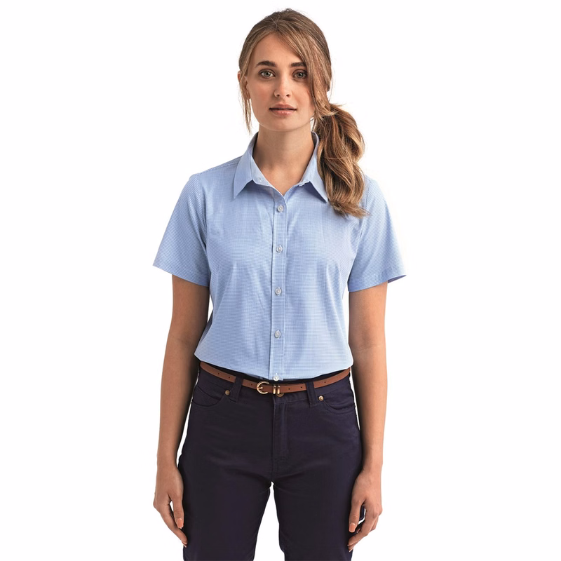 Women's Microcheck Gingham Short Sleeve Cotton Dress Shirt - RP321