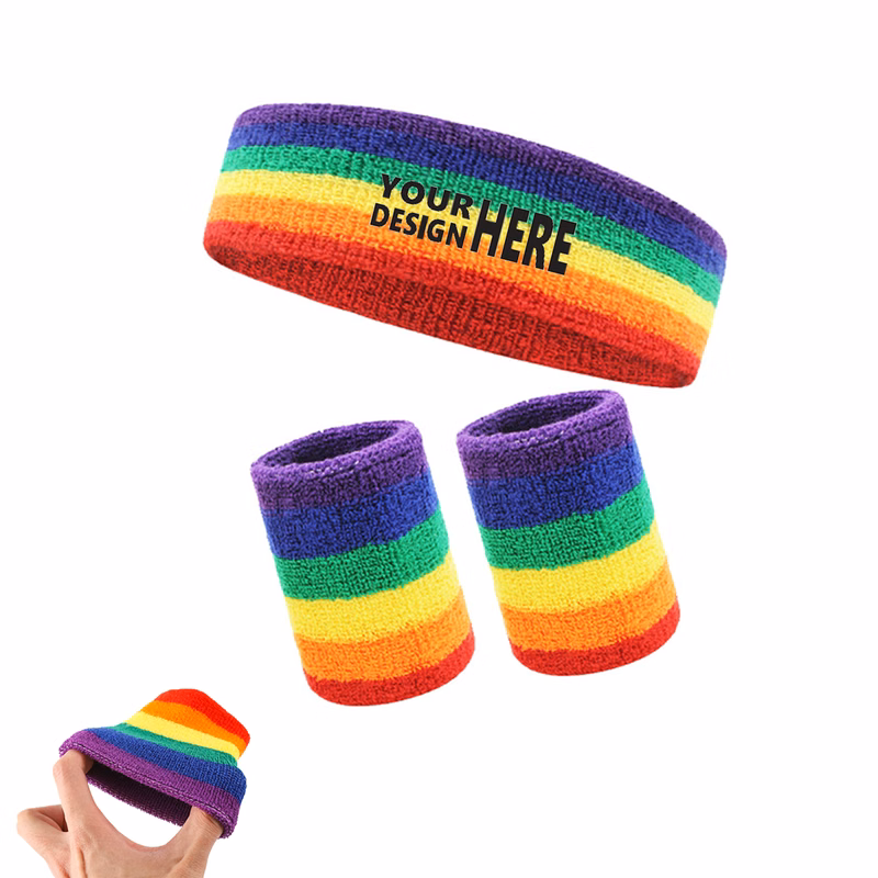 Rainbow Sweatband Set ?C 1 Headband and 2 Wristbands
