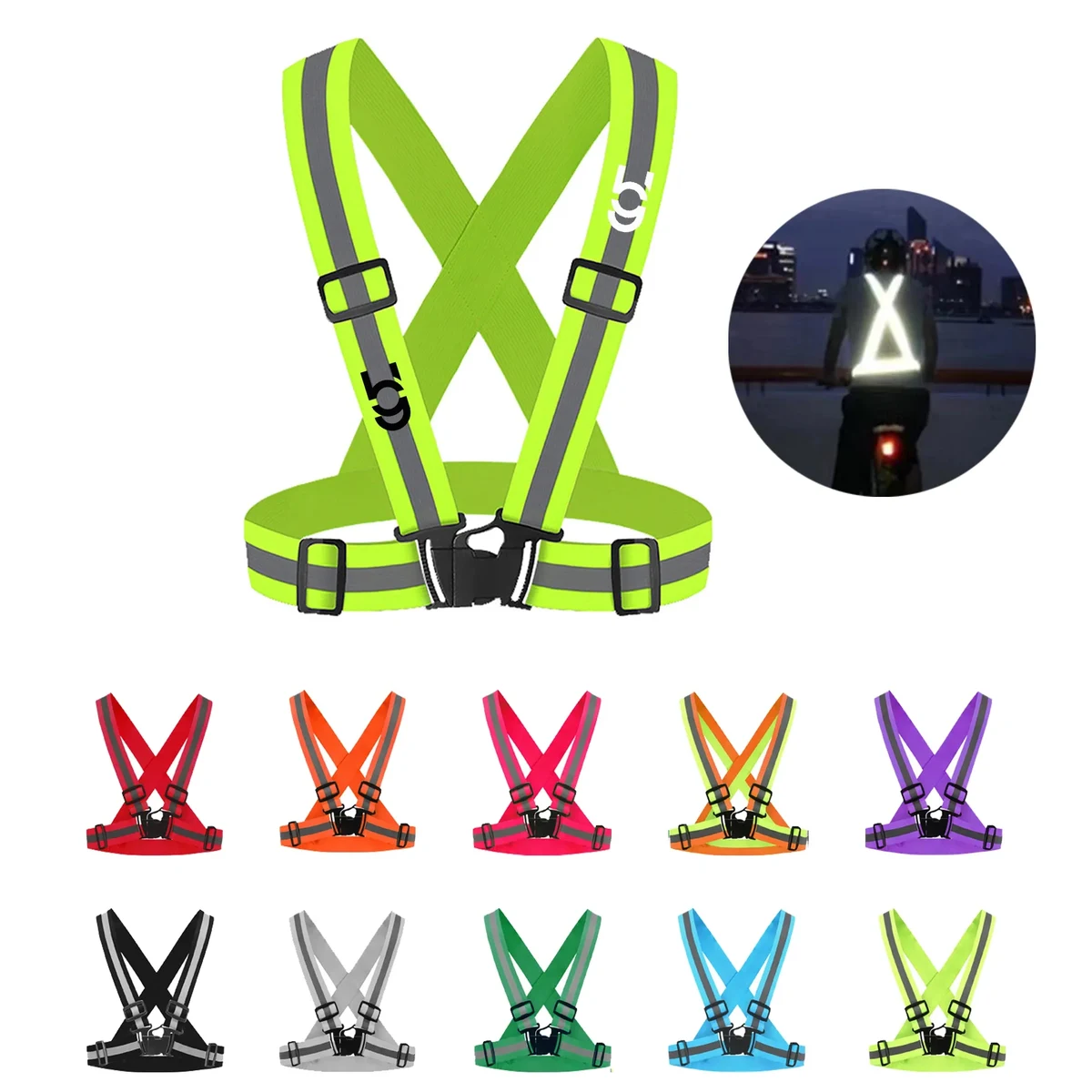 Safety reflective elastic vest and straps 1