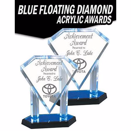 Acrylic: Floating Diamond 10" Blue
