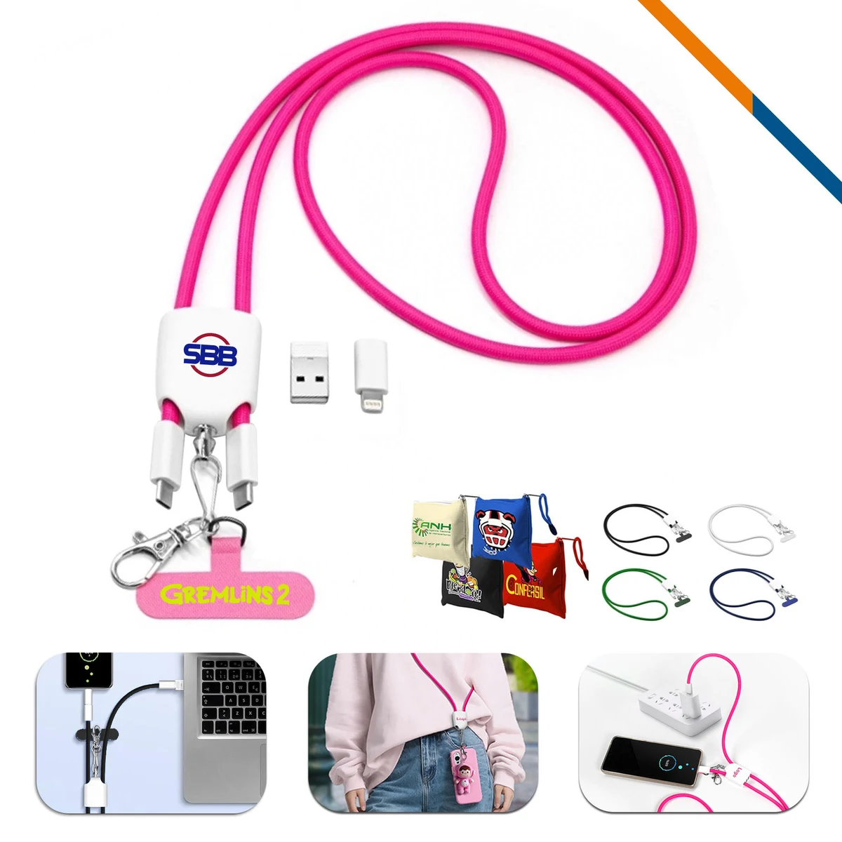 Charda 4in1 Phone Tether Lanyard Fast Charging Cable 1