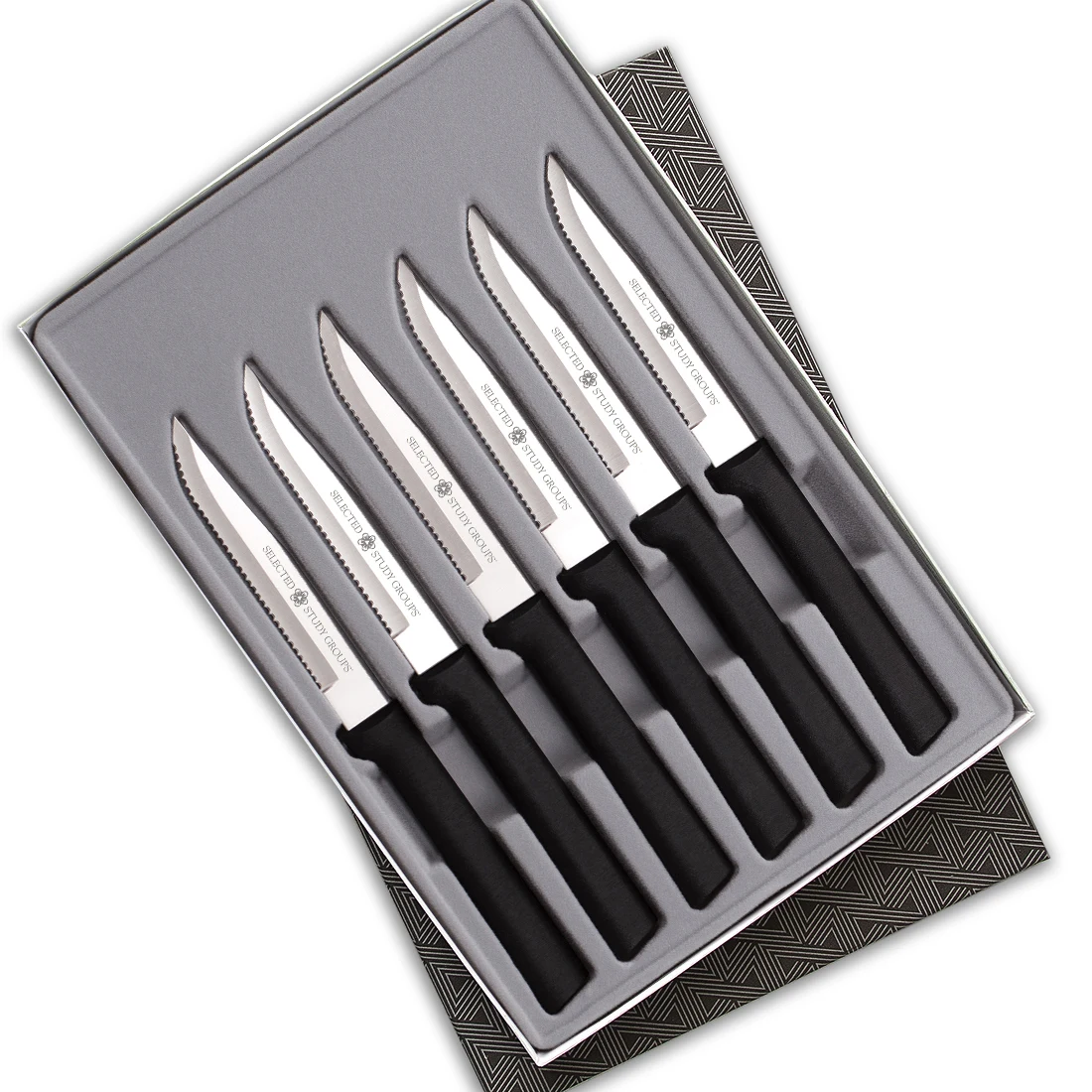Six Serrated Steak Knives Gift Set w/Black Handle 1
