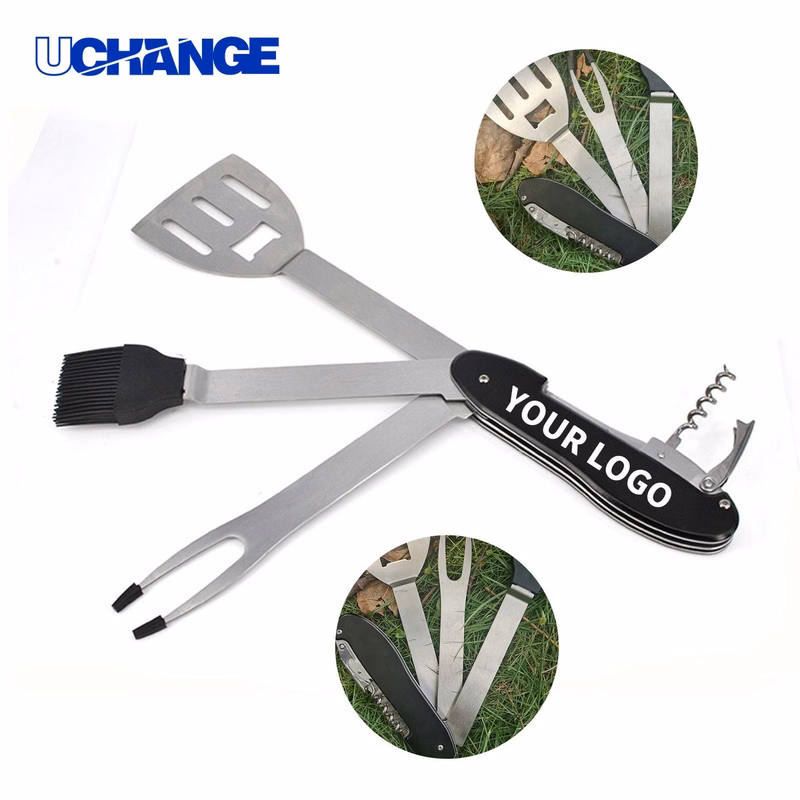 Foldable Grill Multi Tool with Spatula Fork Brush Opener