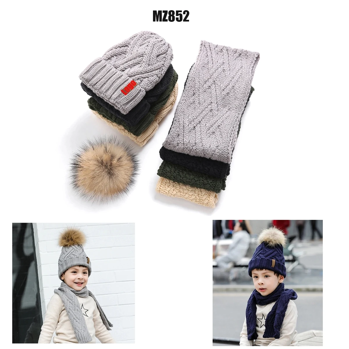 Winter Knitted Beanie Hat With Pom Fur For Boys 1