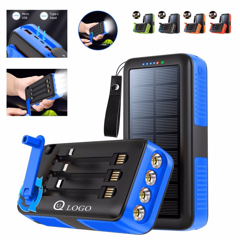 30000Mah Manual Rotation Solar Power Bank Flashlight