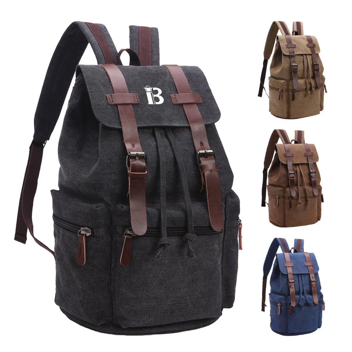 Canvas Vintage Backpack PU Leather Casual Bookbag 1