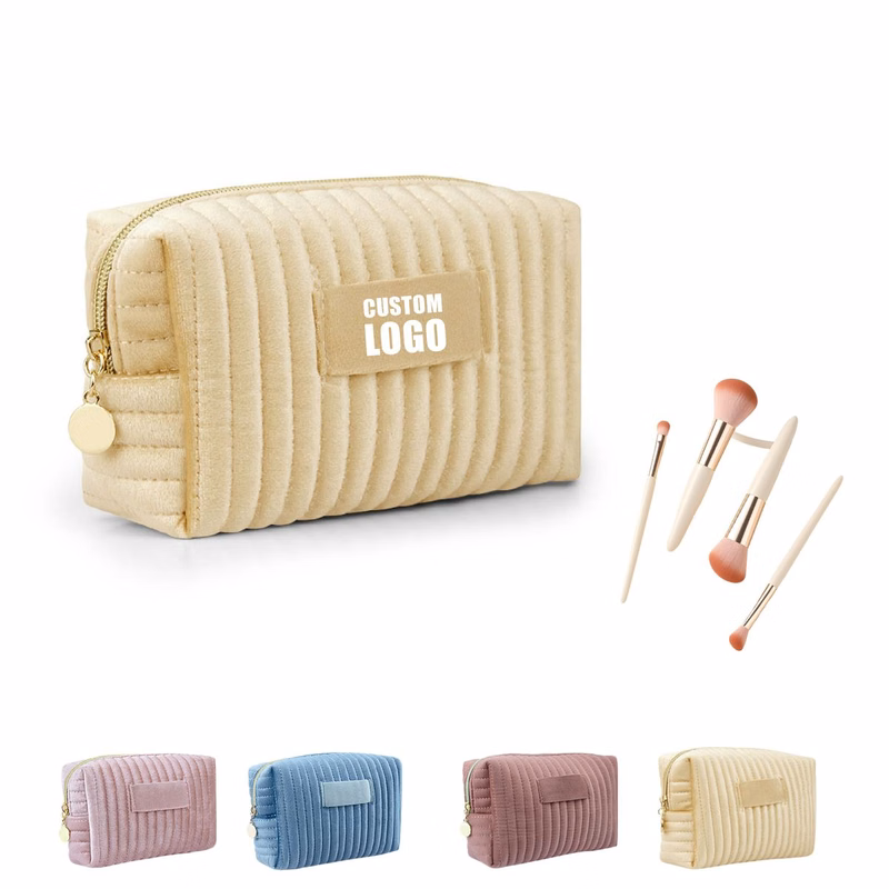 Striped Velvet Cosmetic Bag