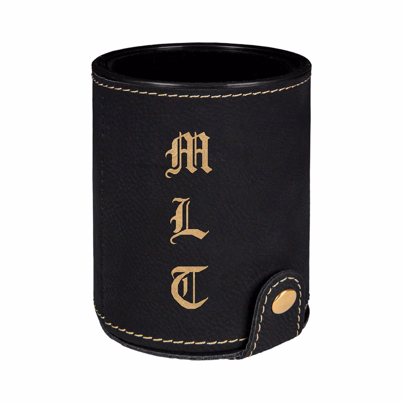 Black & Gold Leatherette Dice Cup w/ 5 Dice