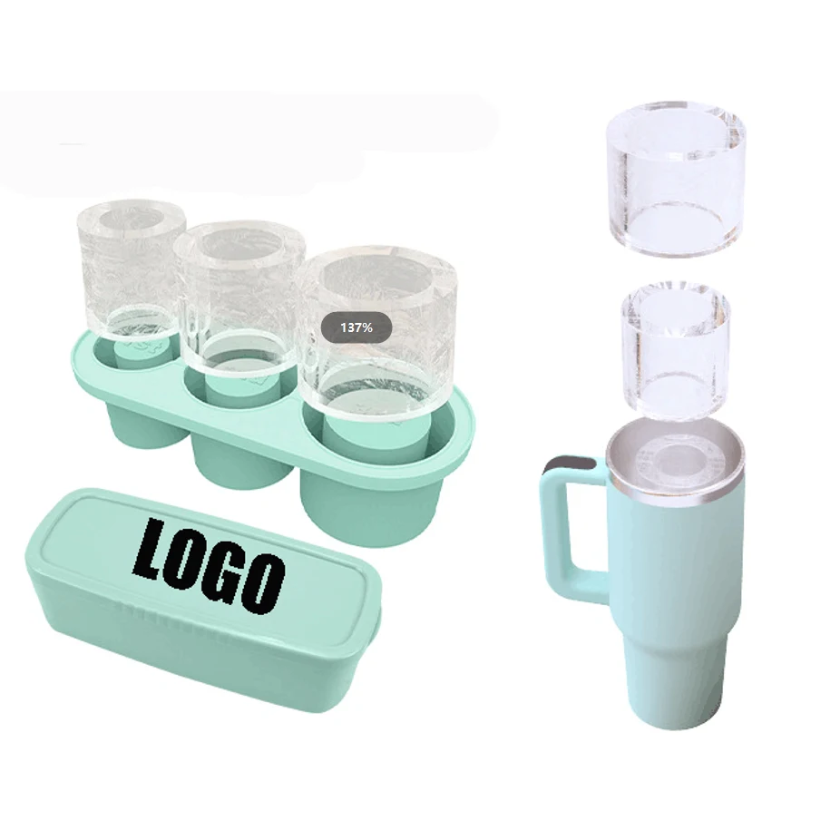 Ice Mold for Stanley Cups/ Silicone Ice Maker With Lid for Making 3 Hollow Cylinder Ice Molds 1