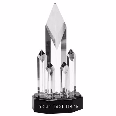 Crystal: 11" 5 Riser Diamonds on Black Oval Base