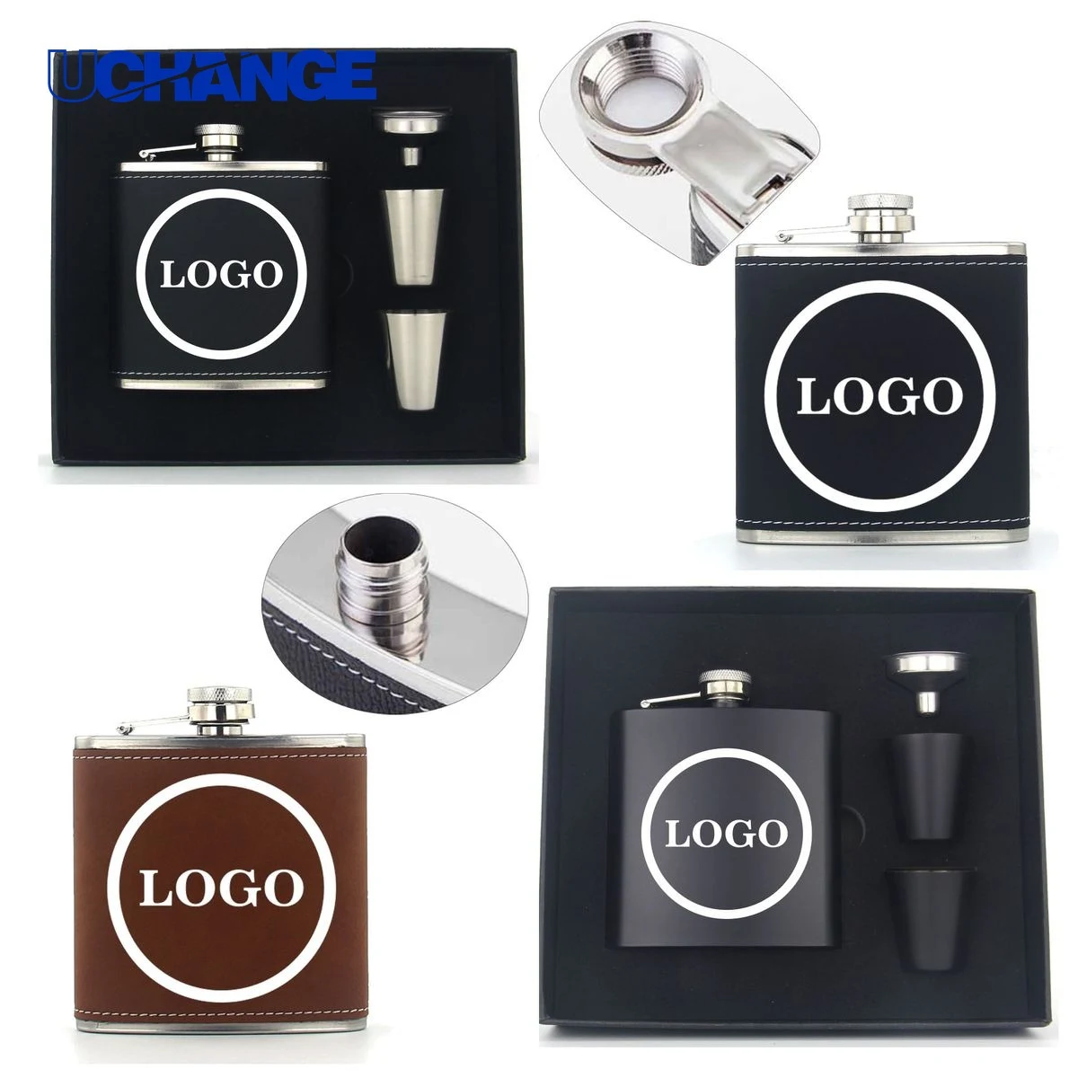 6oz Stainless Steel Wine Bottle Gift Set, custom water bottle with logo imprint 1