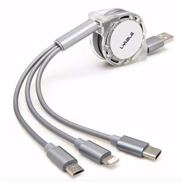 Promotional 3 in 1 Reel Charging Cable