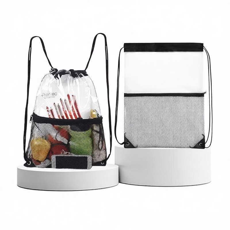 PVC Transparent Drawstring Backpack W/ Mash Pocket
