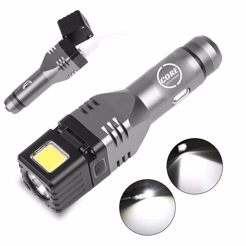 LED Tactical Car Charging Flashlight Torch With Safety Ham