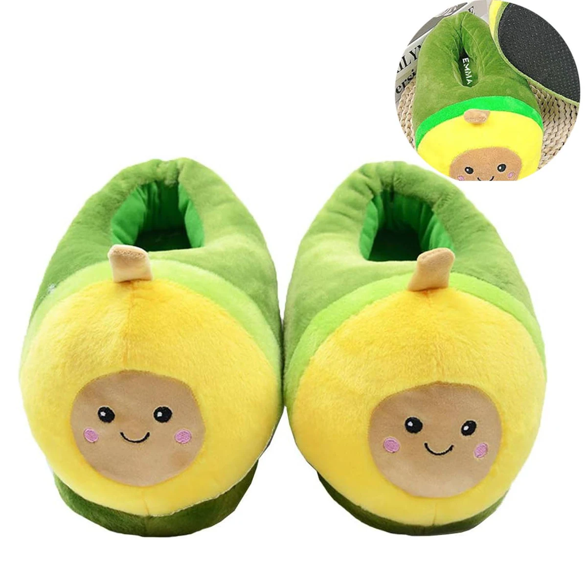 Cartoon Avocado Plush Slippers House Shoes 1