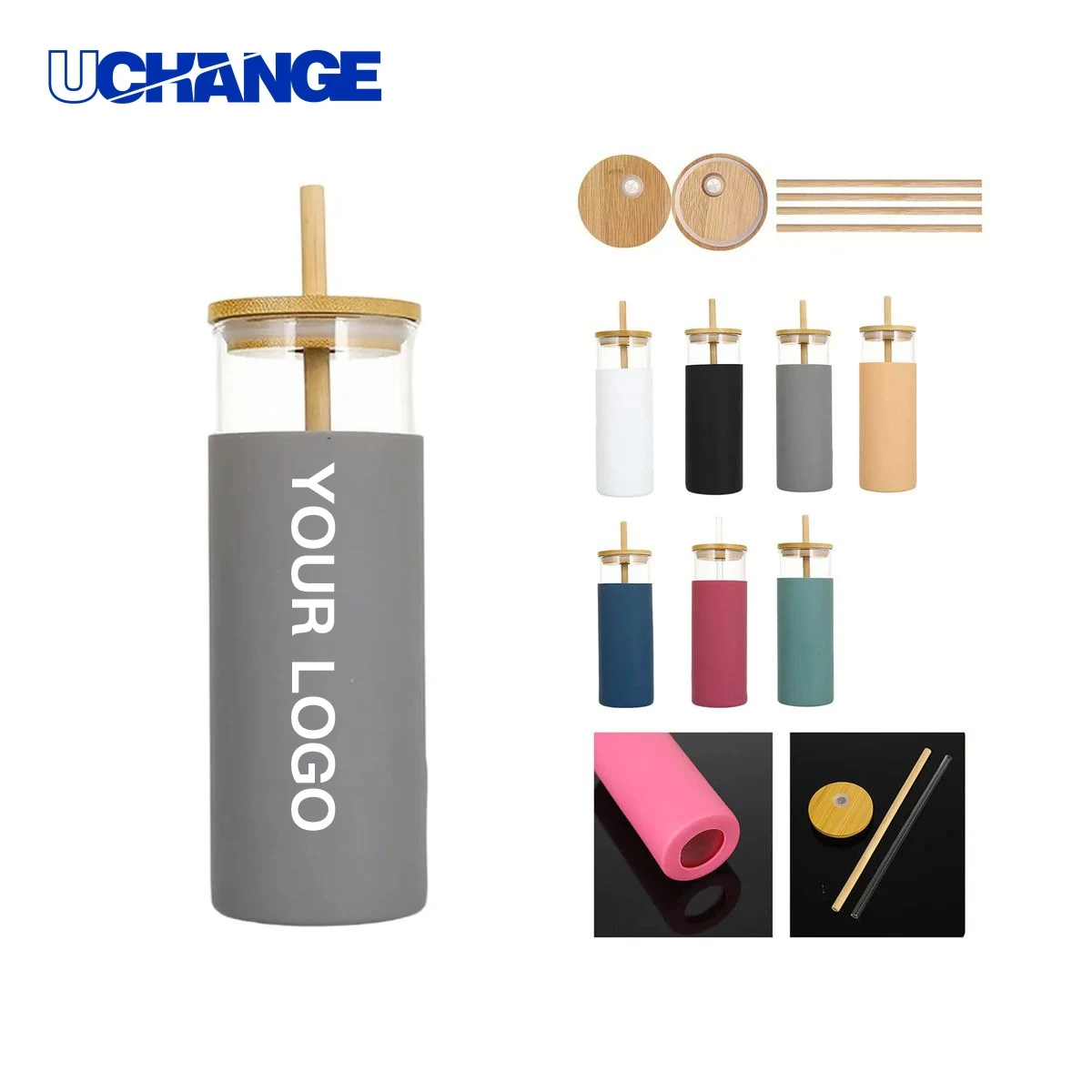 Reusable Glass Bottle Drinkware with Silicone Sleeve 1