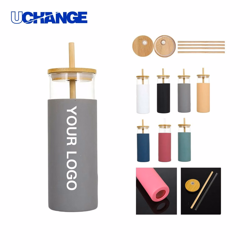 Reusable Glass Bottle Drinkware with Silicone Sleeve