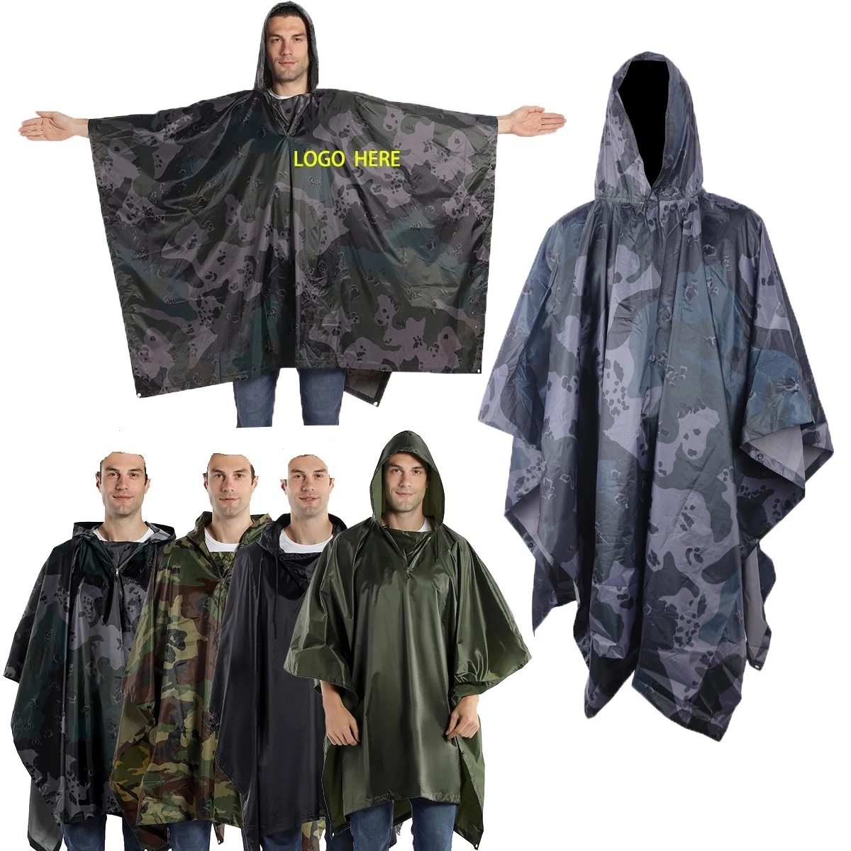 Ponchos Rain Coat With Drawstring Hood 1