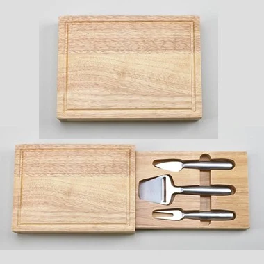 Rectangular Wood Cheese Board w/ 3pc Metal Handle Utensials 1
