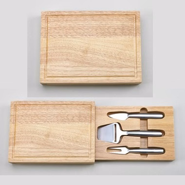 Rectangular Wood Cheese Board w/ 3pc Metal Handle Utensials