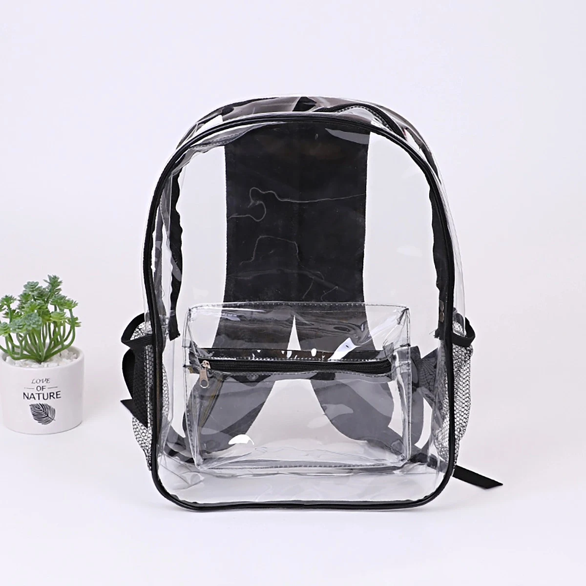 Clear Backpack With Reinforced Straps Front Accessory Pocket 1