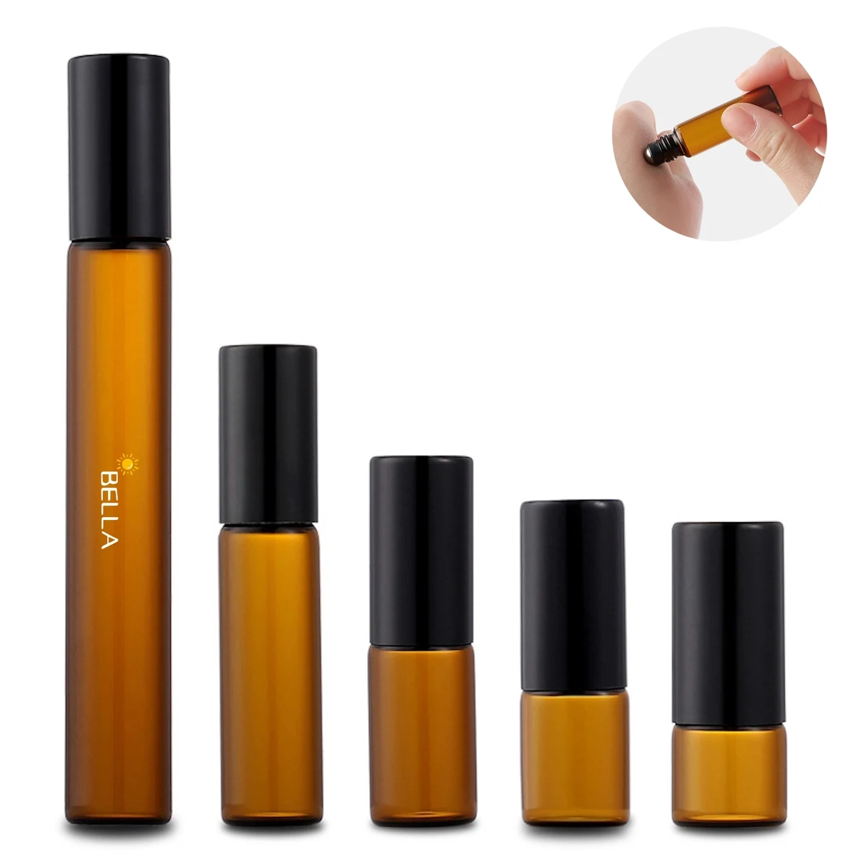 Clear Glass Roll On Bottles w/ PE Balls and Polypropylene Ca 1