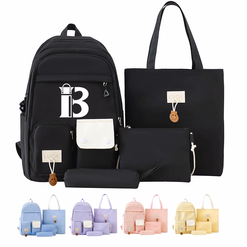 4 Pcs Large Capacity Nylon School Backpack Set