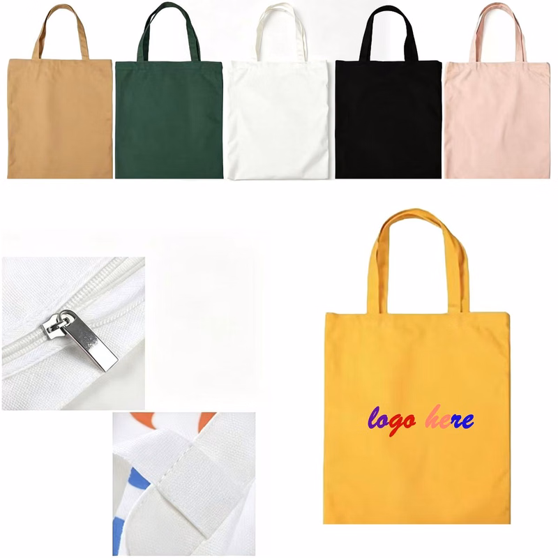 Poly Cotton Blend Tote Bag With Multi Color Custom Logo