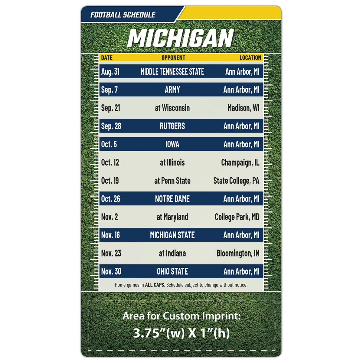 Magnet Football Sport Schedules - 4x7 Round Corners - MICH 1