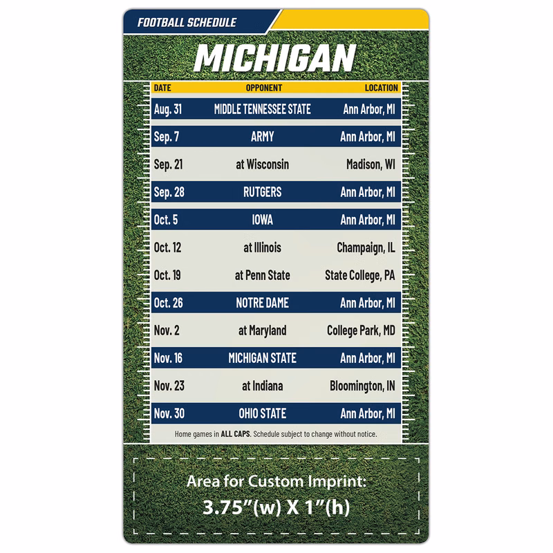 Magnet Football Sport Schedules - 4x7 Round Corners - MICH