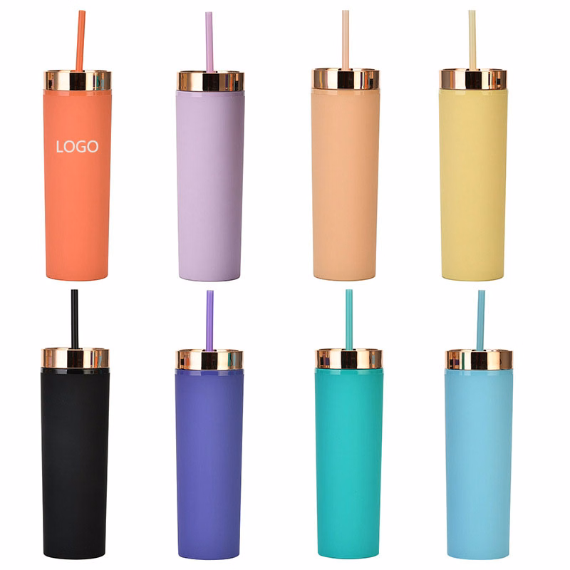 16oz Double Layer Plastic Straw Cup / Electroplated Cover