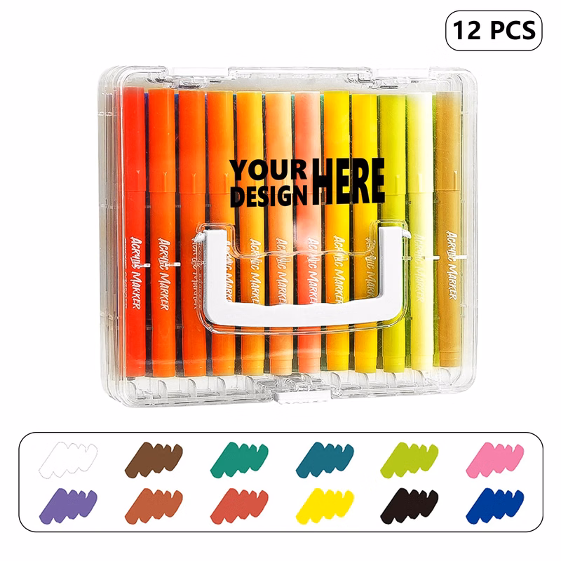 12 Color Washable Acrylic Markers Set Free Shipping