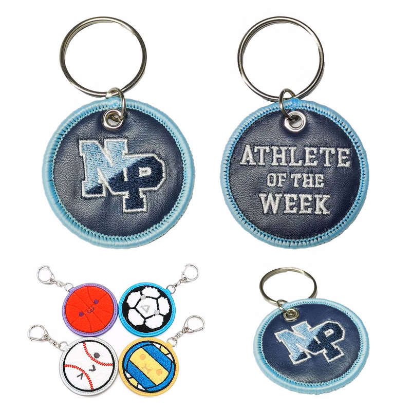 Custom Embroidered Round Leather Key Chain