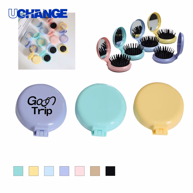 Folding Pocket Hairbrush with Mirror