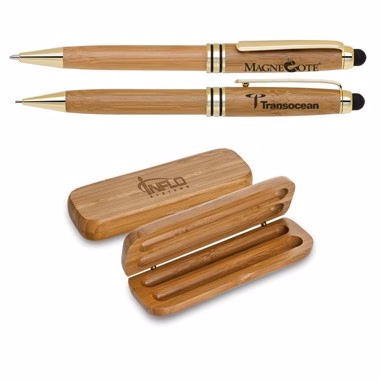 Eco-Friendly Bamboo Stylus Pen/Pencil Set (Gold/Black Trim)