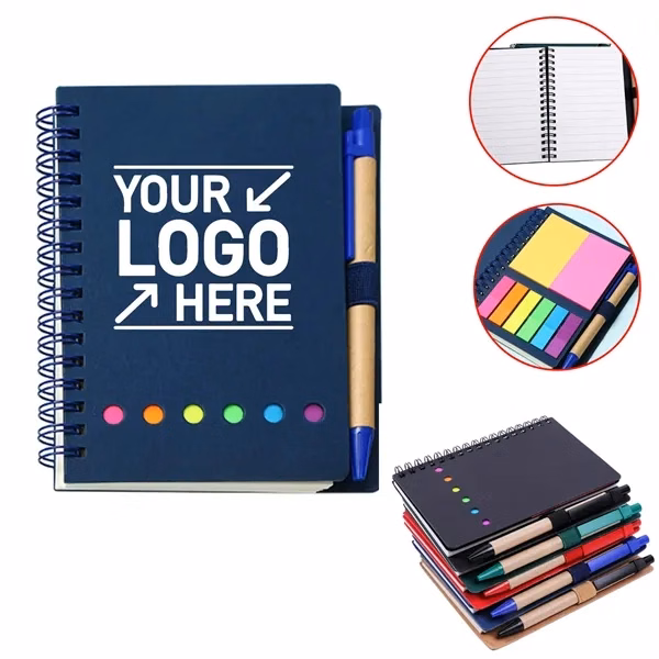 Pocket Spiral Notebook with Pen, Sticky Notes and Tabs