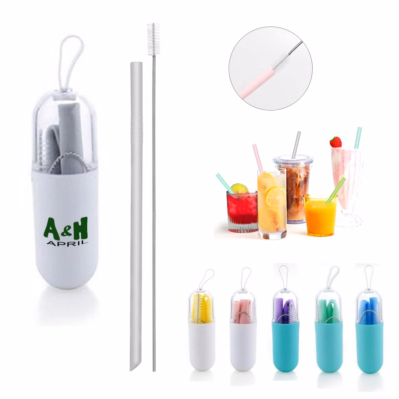 Collapsible Reusable Silicone Drinking Straws Kit