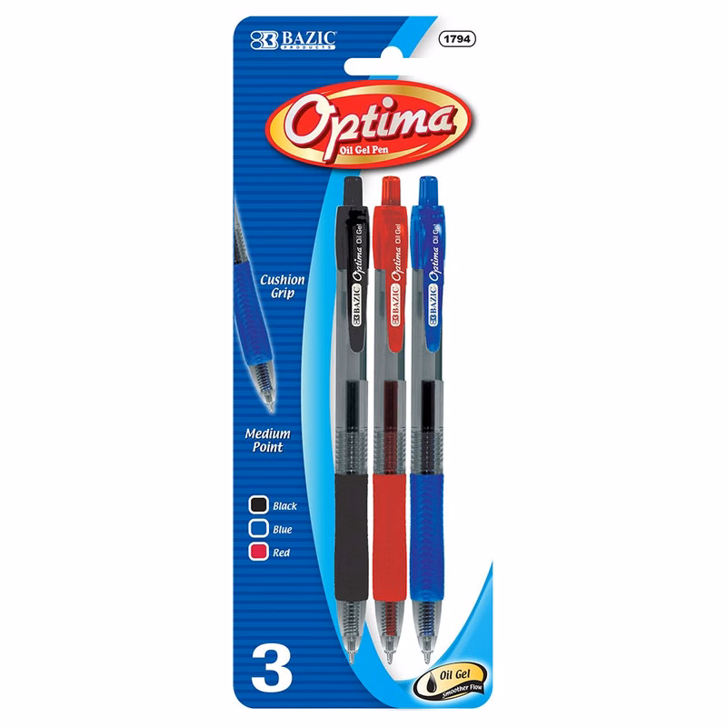 Gel Pens - 3 Colors Retractable 3 Pack