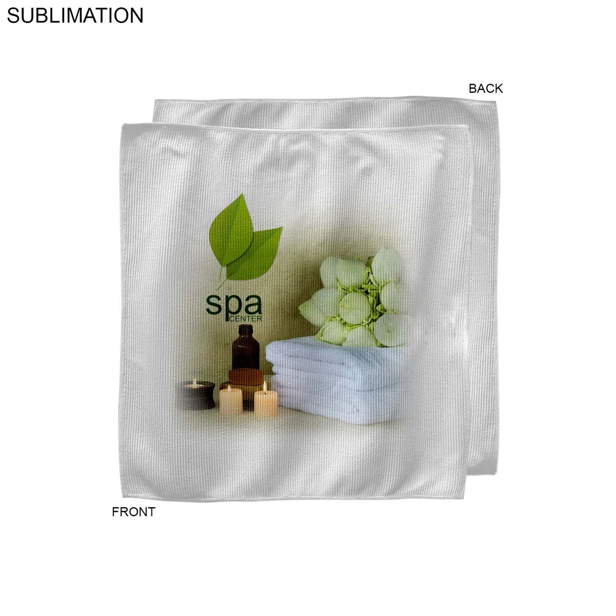 White Microfiber Dri-Lite Terry Spa Face Cloth, 12x12, Sublimated Full color Logos 1