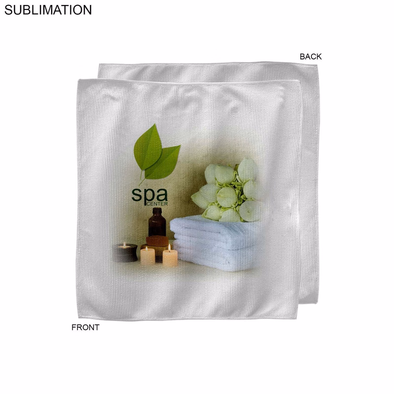 White Microfiber Dri-Lite Terry Spa Face Cloth, 12x12, Sublimated Full color Logos