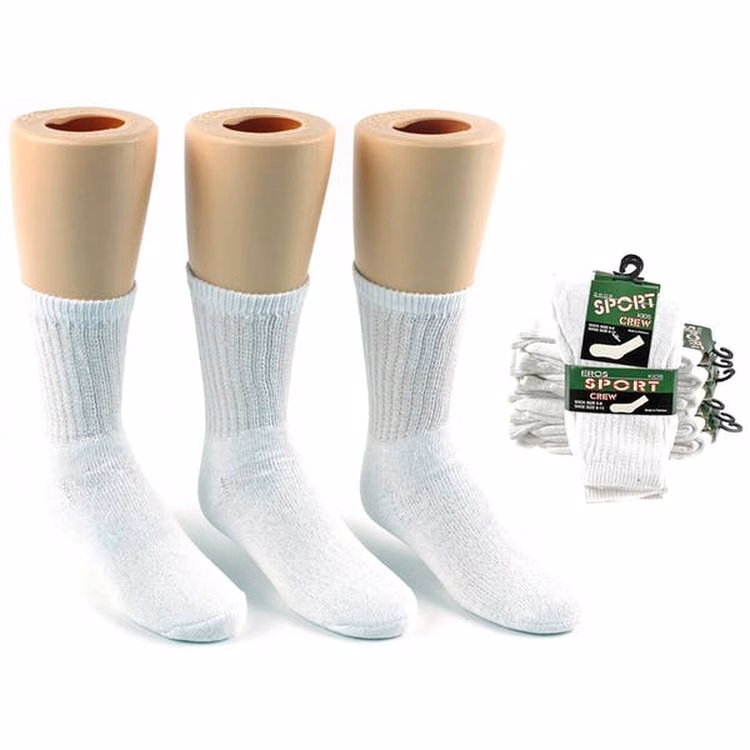 Kids' Crew Socks - White Size 6-8