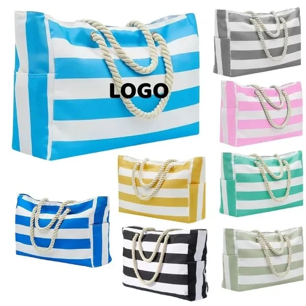 Colorful Large Zipper Beach Totes, custom tote bag with logo imprint 1