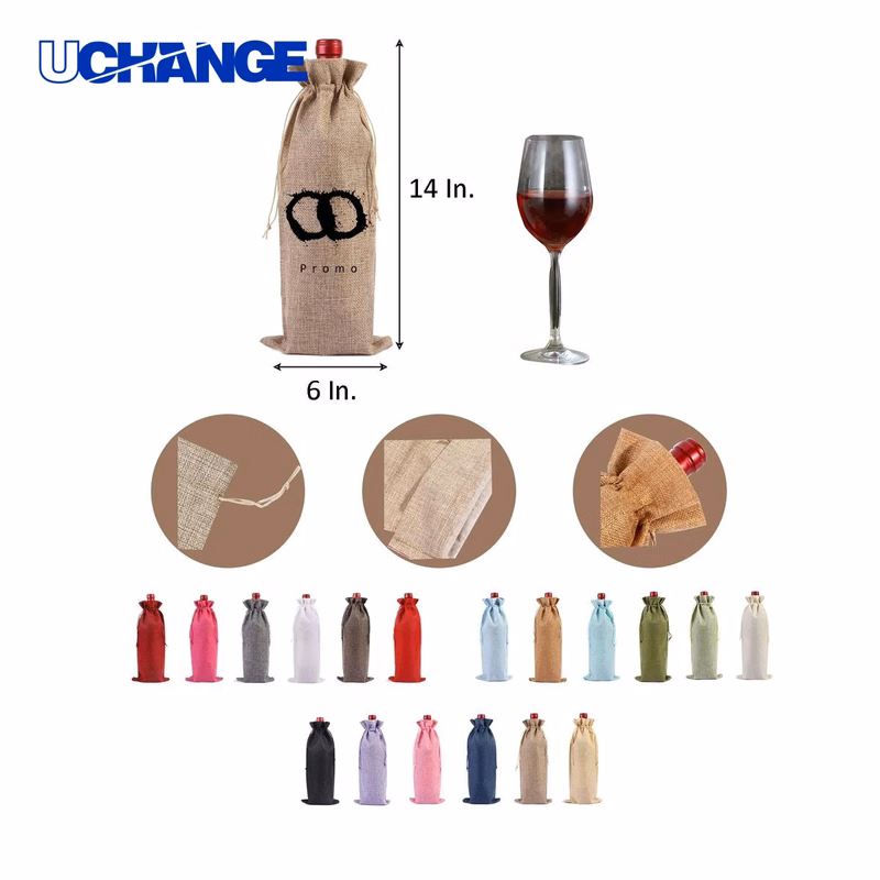 Burlap Drawstring Wine Bottle Bag Organizer 14" x 6"